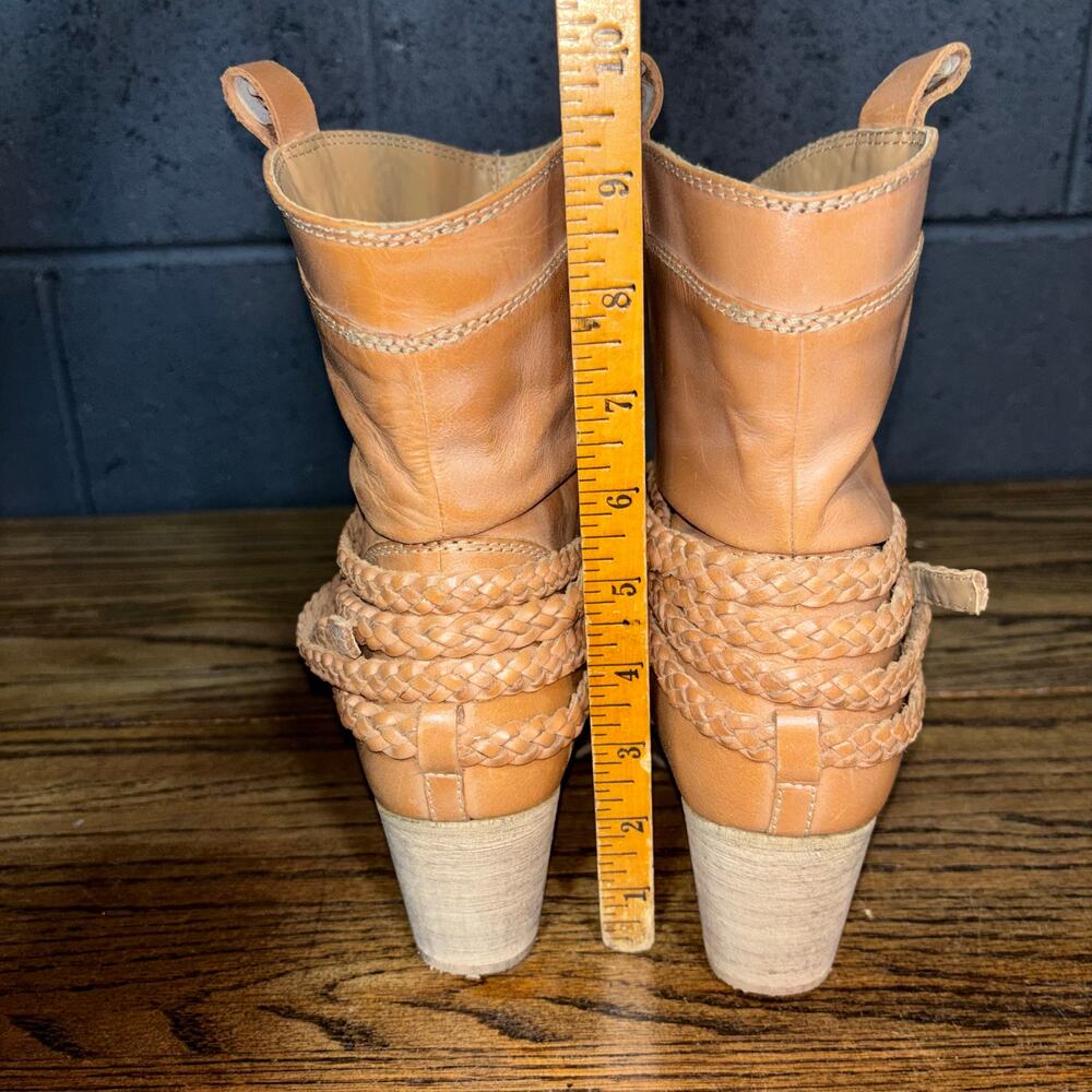 Dingo Braided Harness Western Ankle Boots Tan Leather Pull On Women’s 7.5 - Picture 5 of 8